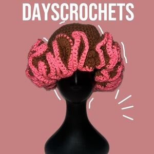 Women's Pink and Brown Crochet Hat